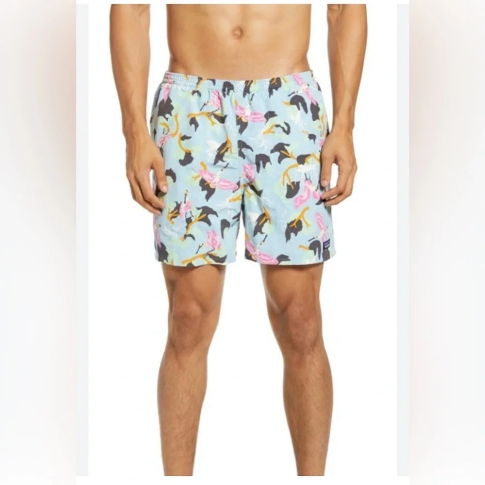 PATAGONIA Baggies Swim Trunks In Spoonbills/ Big Sky Blue
